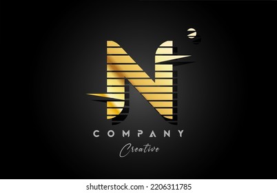 gold golden N alphabet letter logo icon design with line stripe and circle. Creative template for company and business