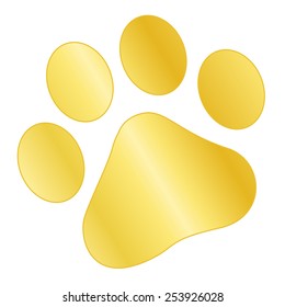Gold / golden paw print isolated on white background
