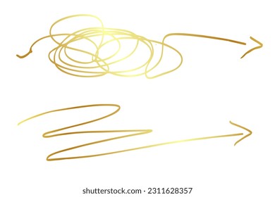 gold golden simple vector complicated way to destinantion sketch curl arrow single one line art, continuous 
