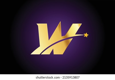 gold golden W alphabet letter logo icon with star. Creative design for company or business with swoosh