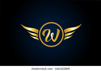 gold golden W wing wings alphabet letter logo icon with classy design for company and business. Suitable for stylish logotype