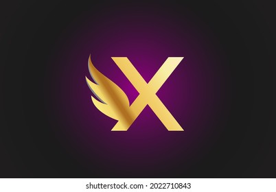 gold golden X wing alphabet letter logo icon. Creative design template for company