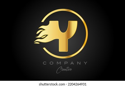 gold golden Y alphabet letter icon for corporate with flames. Fire design suitable for a company logo