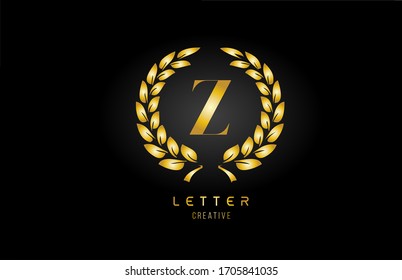 gold golden Z alphabet letter logo icon with floral design for company and business