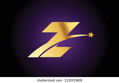 gold golden Z alphabet letter logo icon with star. Creative design for company or business with swoosh