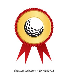 Gold golf award badge label icon logo for winner and best player or club with blank space for text.