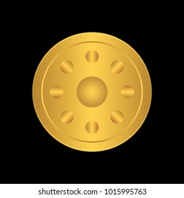 the gold gong on the black background