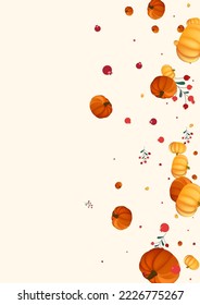 Gold Gourd Background Beige Vector. Rowan Print. Burgundy Cute Set. Decorative Banner. Colorful Vegetable Maple Frame.