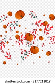 Gold Gourd Background Transparent Vector. Green Abstract Frame. Red Leaf Harvest Texture. Rowan October. Foliage Template.