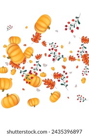 Gold Gourd Background White Vector. Leaf Abstract. Red Wreath Template. Maple Banner. Orange Pumpkin October Frame.