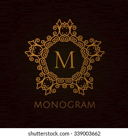 Gold and graceful monogram design template, Elegant line art logo design, vector illustration