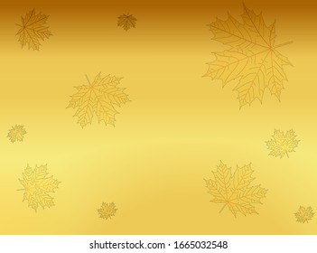 Gold gradient abstract background and maple leaf with soft glowing backdrop texture for christmas and valentine. Vector illustration