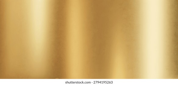 Gold gradient background with shiny smooth metal gradation texture. Luxury golden, brass or bronze glitter paper. Silky fabric curtain. Dark gold metal backdrop. 3D realistic vector bg