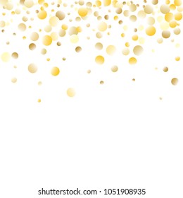 Gold Gradient Background. Yellow, Golden and Gold Circles on White Background. Vector Colorful Circles Confetti Isolated on White Background. Circles Confetti Fall From Top To Bottom. Postcard Design.