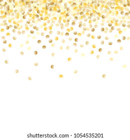Gold Gradient Background. Yellow, Golden and Gold Circles on White Background. Vector Colorful Circles Confetti Isolated on White Background. Circles Confetti Fall From Top To Bottom. Postcard Design.