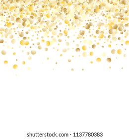 Gold Gradient Background. Yellow, Golden and Gold Circles on White Background. Vector Colorful Circles Confetti Isolated on White Background. Circles Confetti Fall From Top To Bottom. Postcard Design.