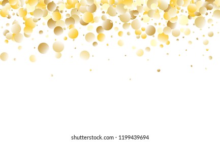 Gold Gradient Background. Yellow, Golden and Gold Circles on White Background. Vector Colorful Circles Confetti Isolated on White Background. Circles Confetti Fall From Top To Bottom. Postcard Design.