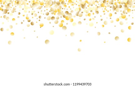 Gold Gradient Background. Yellow, Golden and Gold Circles on White Background. Vector Colorful Circles Confetti Isolated on White Background. Circles Confetti Fall From Top To Bottom. Postcard Design.