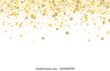Gold Gradient Background. Yellow, Golden and Gold Circles on White Background. Vector Colorful Circles Confetti Isolated on White Background. Circles Confetti Fall From Top To Bottom. Postcard Design.