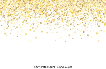 Gold Gradient Background. Yellow, Golden and Gold Circles on White Background. Vector Colorful Circles Confetti Isolated on White Background. Circles Confetti Fall From Top To Bottom. Postcard Design.