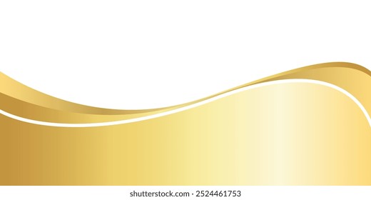 gold gradient for banner, golden wavy shape, gold wave curve on white background, golden wave corner shape for banner, stripes ribbon golden graphic, striped gold radient luxury