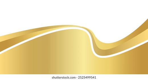 gradiente de ouro para banner, forma ondulada dourada, curva de onda dourada sobre fundo branco, forma de canto de onda dourada para banner, faixa de listras gráfico dourado, ouro listrado radiente luxo