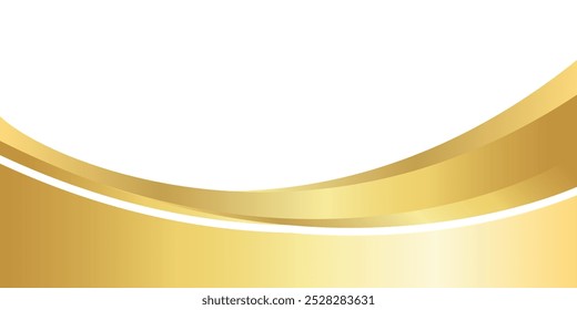 goldener Farbverlauf für Banner, goldene Wellenform, goldene Wellenlinie auf weißem Hintergrund, goldene Welleneckform für Banner, Streifen Band goldene Grafik, gestreiftes Gold, strahlender Luxus