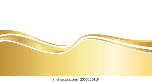 gold gradient for banner, golden wavy shape, gold wave curve on white background, golden wave corner shape for banner, stripes ribbon golden graphic, striped gold radient luxury