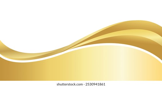 gradiente de ouro para banner, forma ondulada dourada, curva de onda dourada sobre fundo branco, forma de canto de onda dourada para banner, faixa de listras gráfico dourado, ouro listrado radiente luxo