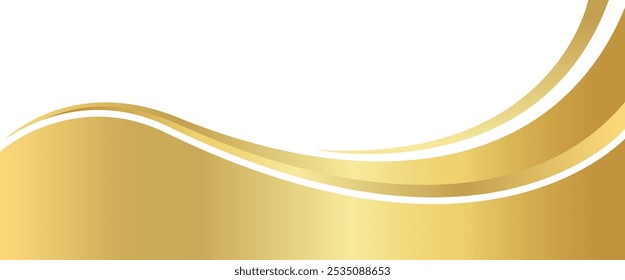 gradiente de ouro para banner, forma ondulada dourada, curva de onda dourada sobre fundo branco, forma de canto de onda dourada para banner, faixa de listras gráfico dourado, ouro listrado radiente luxo