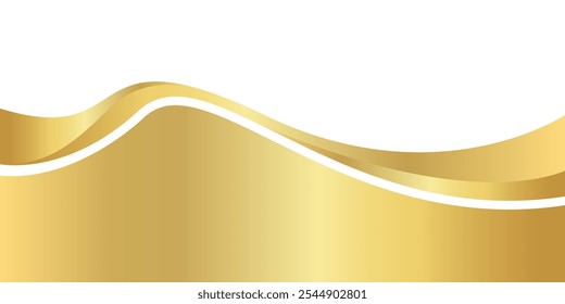 gradiente de ouro para banner, forma ondulada dourada, curva de onda dourada sobre fundo branco, forma de canto de onda dourada para banner, faixa de listras gráfico dourado, ouro listrado radiente luxo