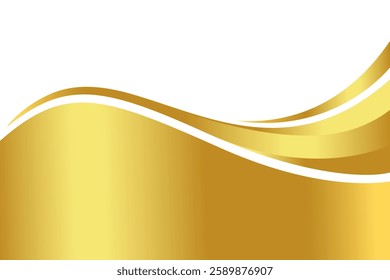 gold gradient for banner, golden wavy shape, gold wave curve on white background, golden wave corner shape for banner, stripes ribbon golden graphic, striped gold gradient luxury