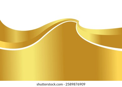 gold gradient for banner, golden wavy shape, gold wave curve on white background, golden wave corner shape for banner, stripes ribbon golden graphic, striped gold gradient luxury