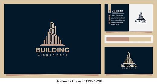 Gold gradient Building logo template with modern unique concept with business card