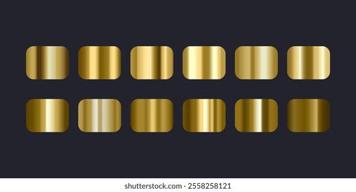 Gold gradient color metallic set. Gold, rose gold gradient set collection, Vector illustration