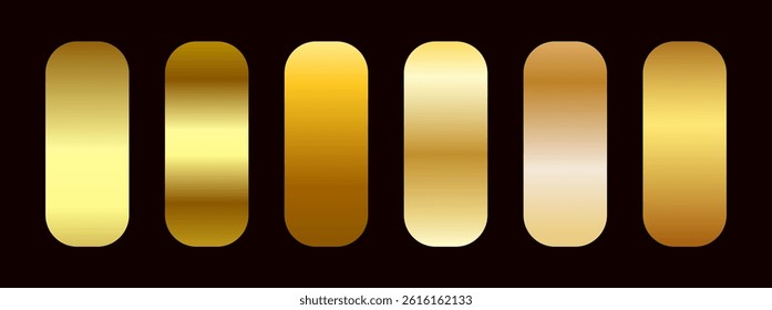 Gold gradient color palette. Metallic golden ribbon frame label effect. Flat vector illustration isolated.