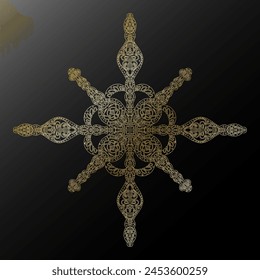 Contorno de gradiente dorado copo de nieve en estilo de arte popular textura metálica de encaje motivos étnicos mandala. elemento de Vector	
