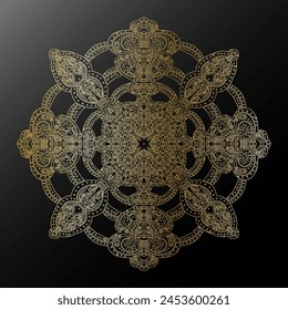 Contorno de gradiente dorado copo de nieve en estilo de arte popular textura metálica de encaje motivos étnicos mandala. elemento de Vector	
