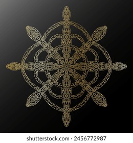 Contorno de gradiente dorado copo de nieve en estilo de arte popular textura metálica encaje motivos étnicos mandala. elemento de Vector.