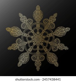 Contorno de gradiente dorado copo de nieve en estilo de arte popular textura metálica encaje motivos étnicos mandala. elemento de Vector.