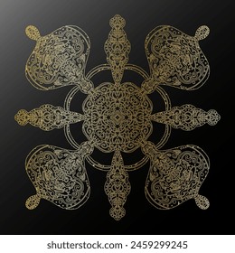 Goldgradientenkontur Schneeflocke im Volkskunststil metallische Textur Spitze ethnische Motive Mandala. Vektorgrafik Element.