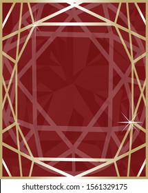 Gold gradient diamond shape for wedding or birthday invitation. red background