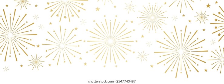 Gold gradient firework vector header frame, holiday greeting card party or invitation border, elegant border, isolated design