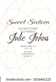 Gold gradient geometric diamond shape for wedding or birthday invitation on white background. Luxury modern minimalistic style.