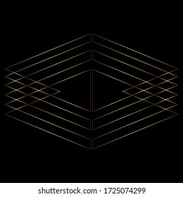Ilustración vectorial geométrica de gradiente dorado.  Elegante logo con fondo negro.