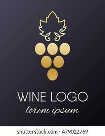 Gold gradient grapes logo. Golden wine or vine logotype icon. Brand design element for organic wine, wine list, menu, liquor store, selling alcohol, wine company. Vector illustration.