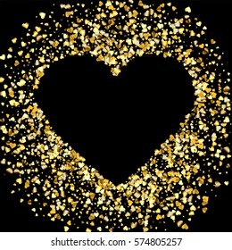 Gold gradient hearts random confetti heart-shaped wallpaper. Shiny gradient on black background. Perfect for greeting card, banners, decoration, rich soft metal gold backdrop