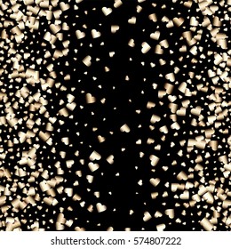 Gold gradient hearts random confetti wallpaper. Shiny gradient on black background. Perfect for invitation or greeting card, banners, decoration, rich soft metal gold backdrop