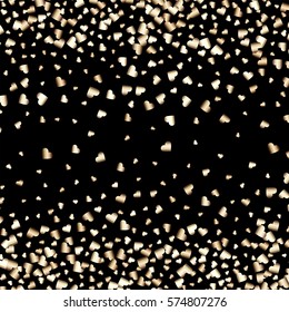 Gold gradient hearts random confetti wallpaper. Shiny gradient on black background. Perfect for invitation or greeting card, banners, decoration, rich soft metal gold backdrop