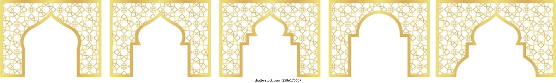 Gold Gradient with Islamic Pattern Collection of Oriental Style Islamic Frame Arches with Modern Boho Mosque Dome for Header